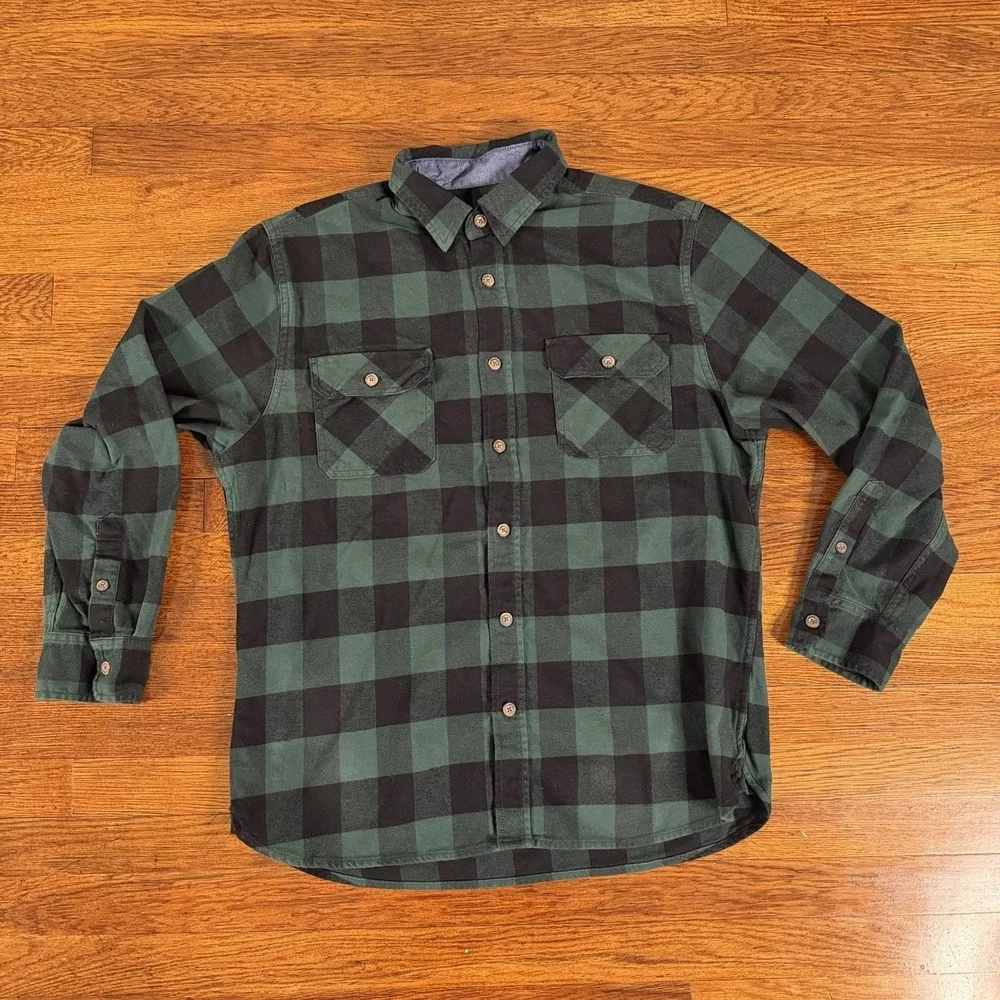 Jachs Heritage Flannel Shirt XL Green Black Plaid Long Sleeve Button-Up Men's